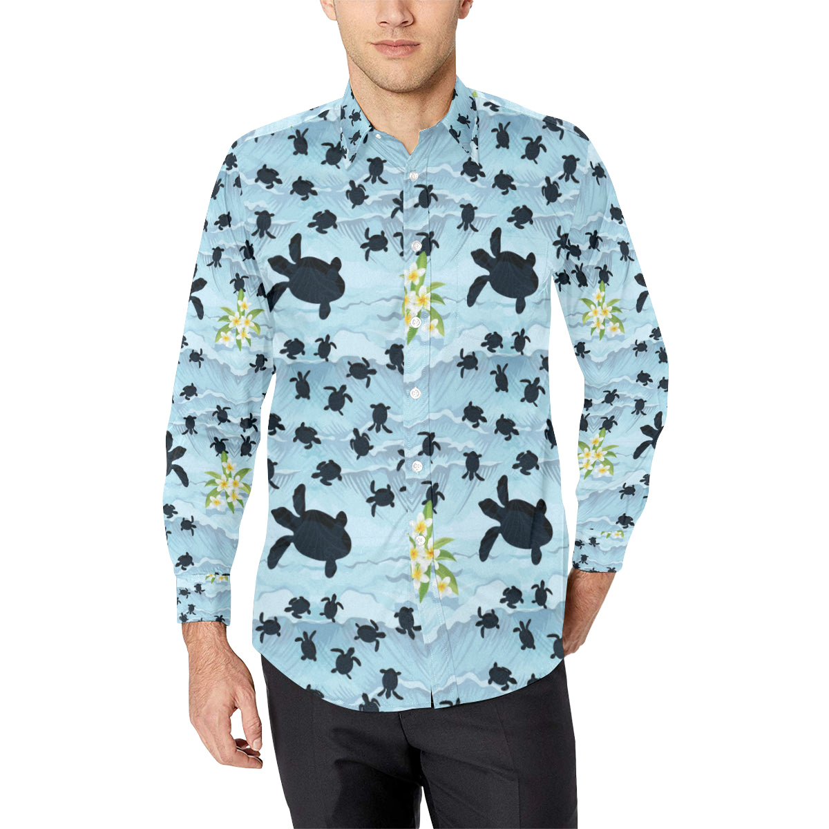 Sea Turtle Pattern Print Design T011 Men's Long Sleeve Shirt