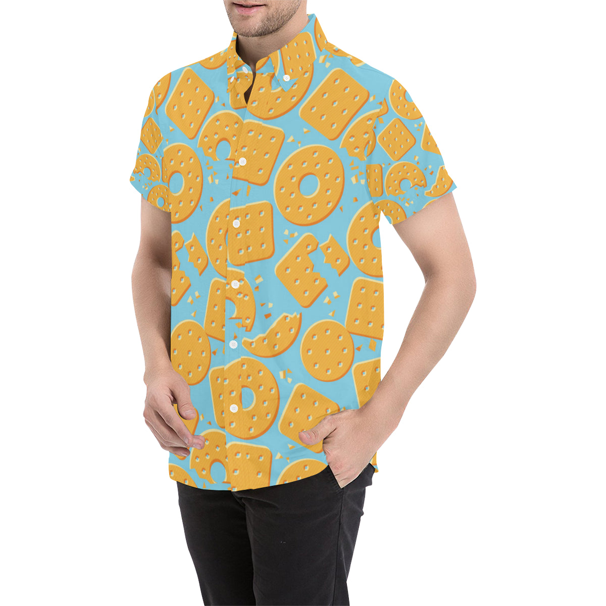 Cracker Pattern Print Design 02 Men's Short Sleeve Button Up Shirt