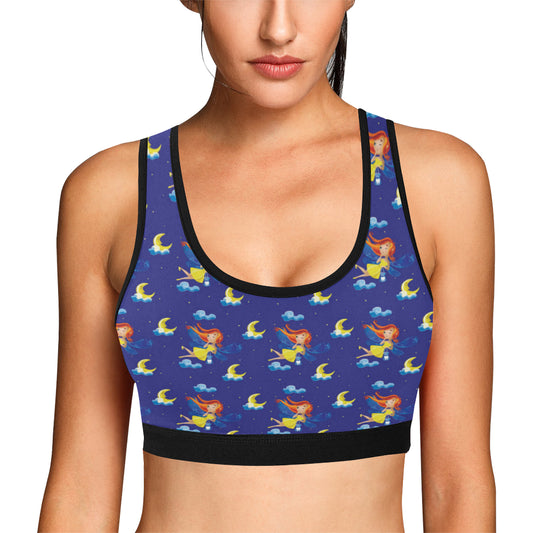 Fairy with Moon Print Pattern Sports Bra