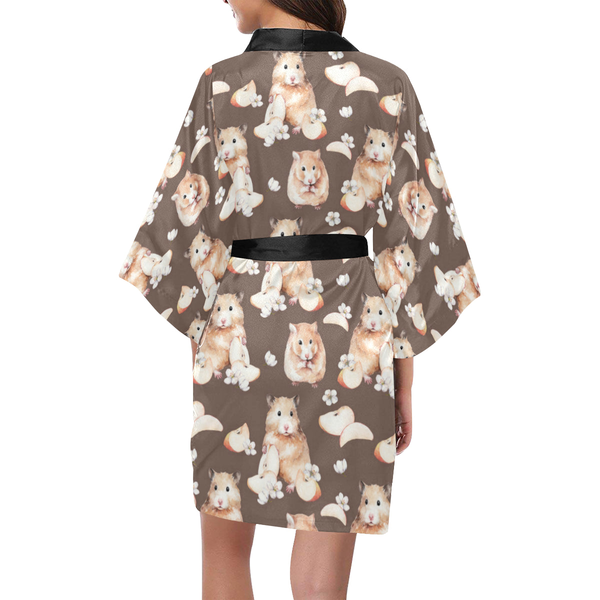 Hamster Pattern Print Design 03 Women's Short Kimono