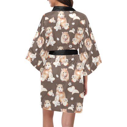 Hamster Pattern Print Design 03 Women's Short Kimono