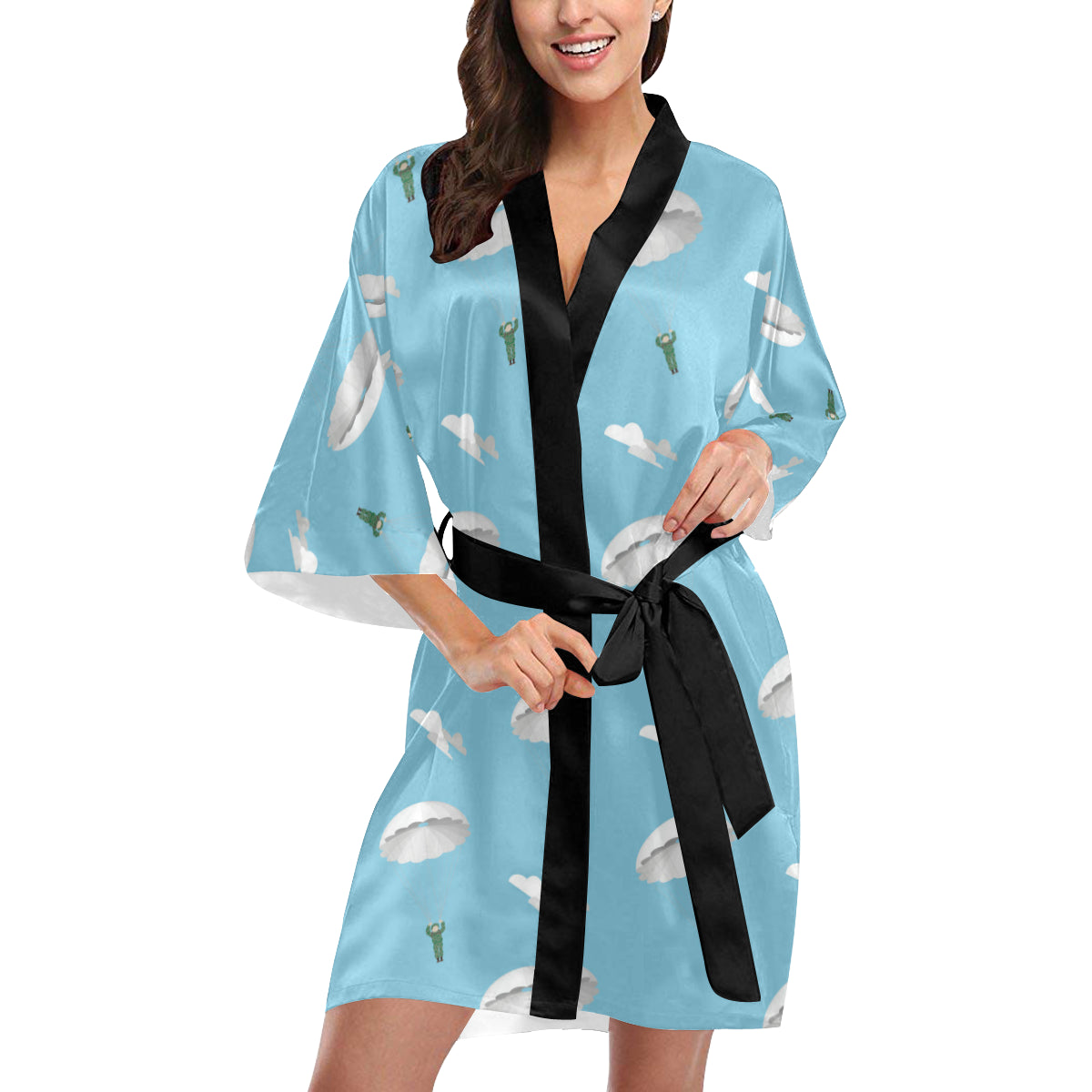 Paratrooper Pattern Print Design A02 Women's Short Kimono