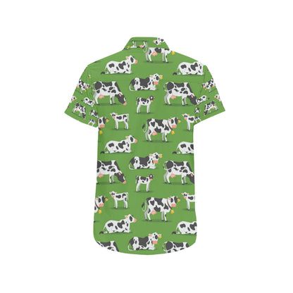 Cow Happy Print Pattern Men's Short Sleeve Button Up Shirt