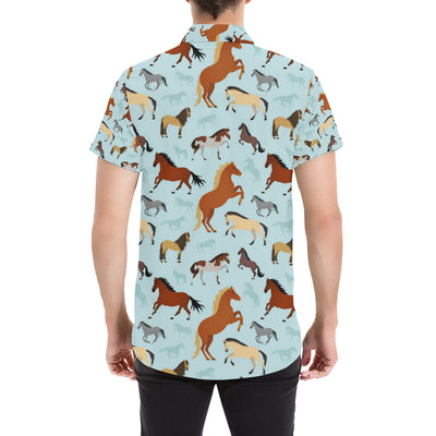 Horse Cute Themed Pattern Print Men's Short Sleeve Button Up Shirt