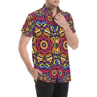 Kaleidoscope Pattern Print Design 01 Men's Short Sleeve Button Up Shirt