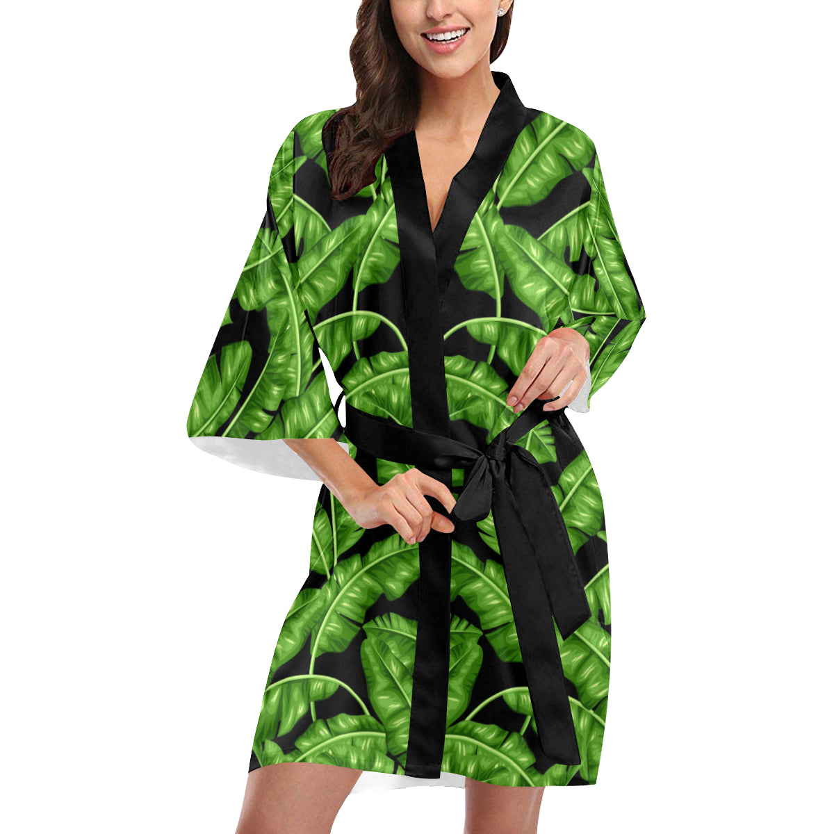 Banana Leaf Pattern Print Design BL01 Women's Short Kimono