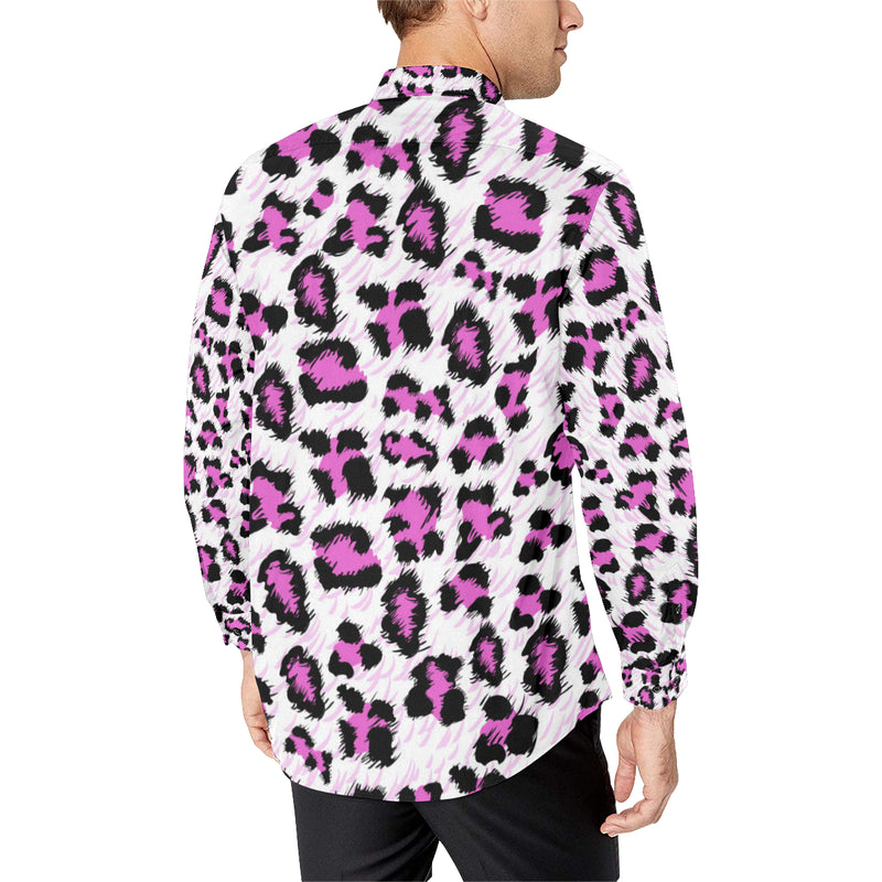 Leopard Pink Skin Print Men's Long Sleeve Shirt