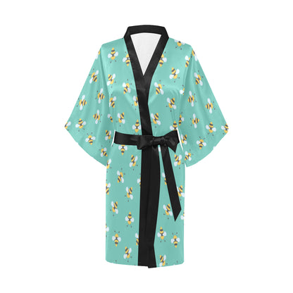 Bee Pattern Print Design 01 Women's Short Kimono