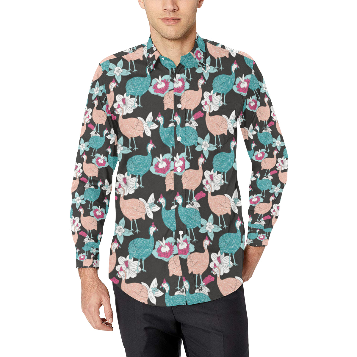 Guinea Fowl Pattern Print Design 03 Men's Long Sleeve Shirt