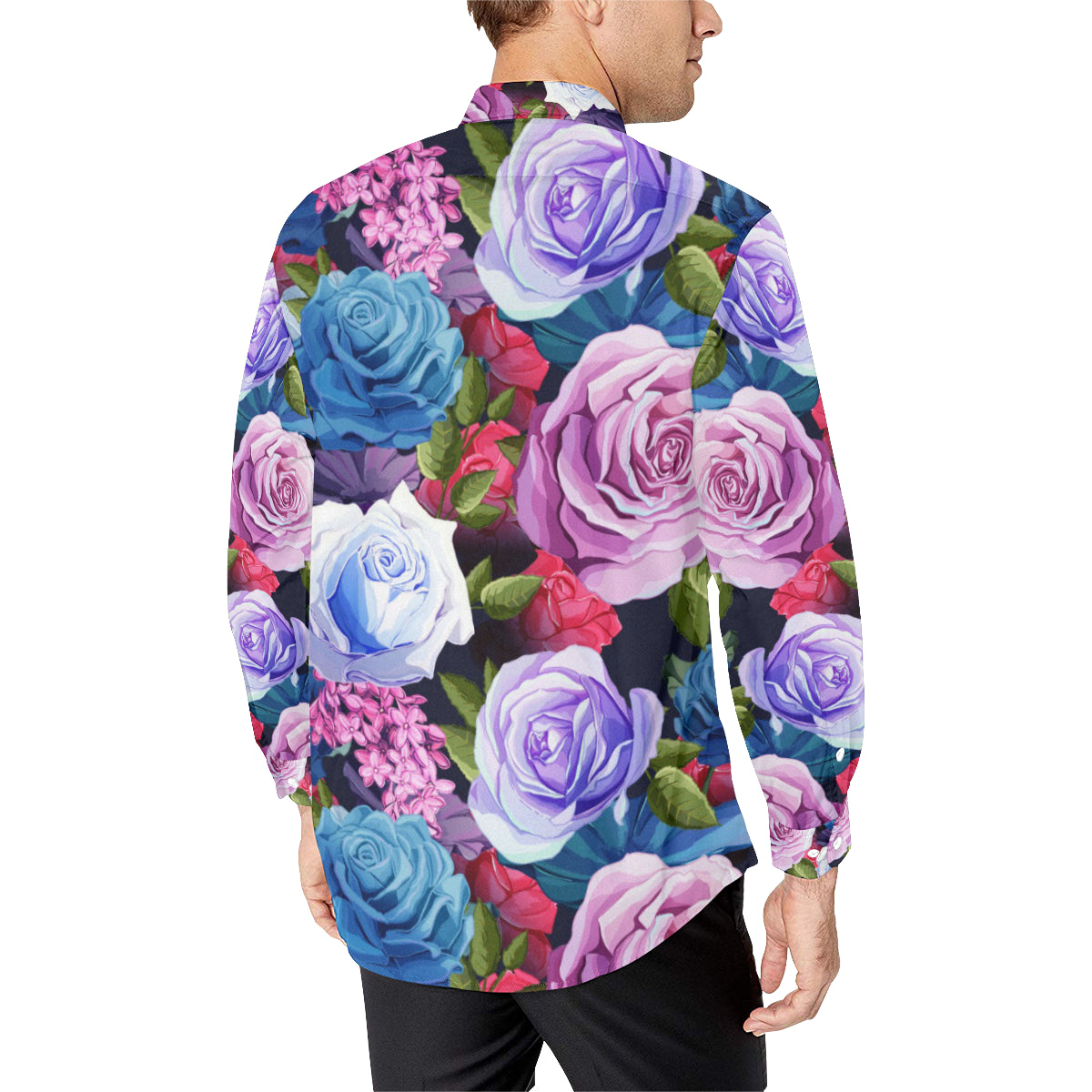 Rose Pattern Print Design RO09 Men's Long Sleeve Shirt