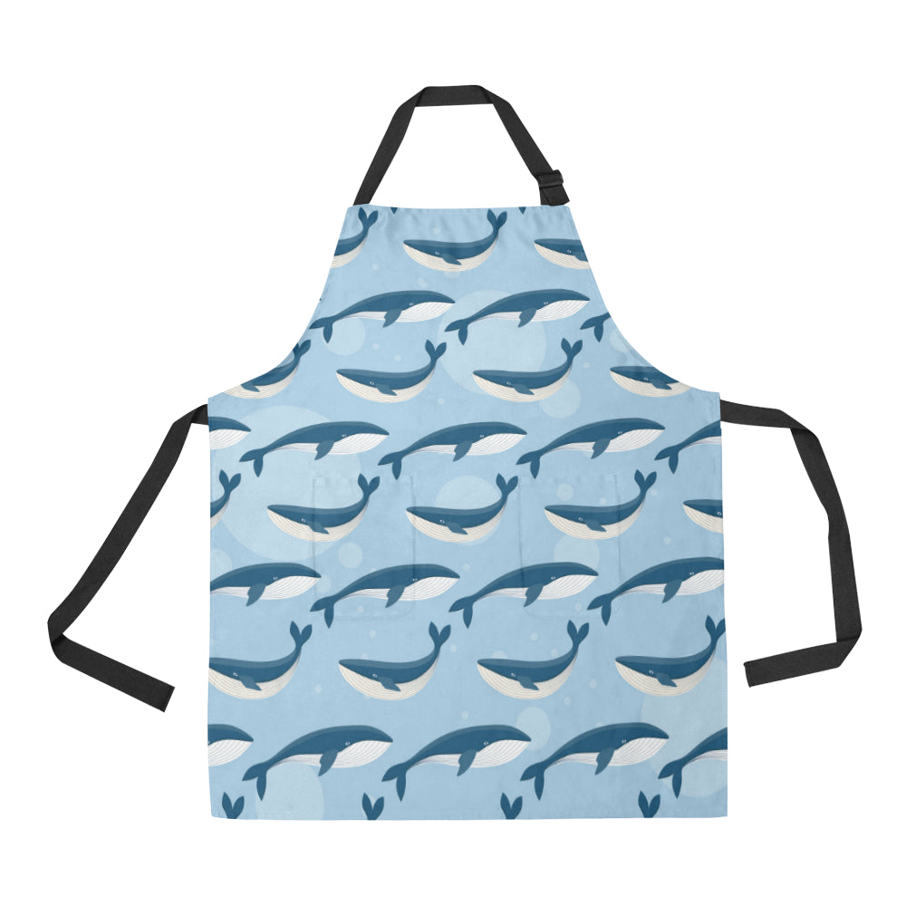 Blue Whale Pattern Print Design 02 Apron with Pocket