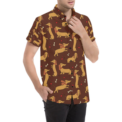 Dachshund Happy Print Pattern Men's Short Sleeve Button Up Shirt