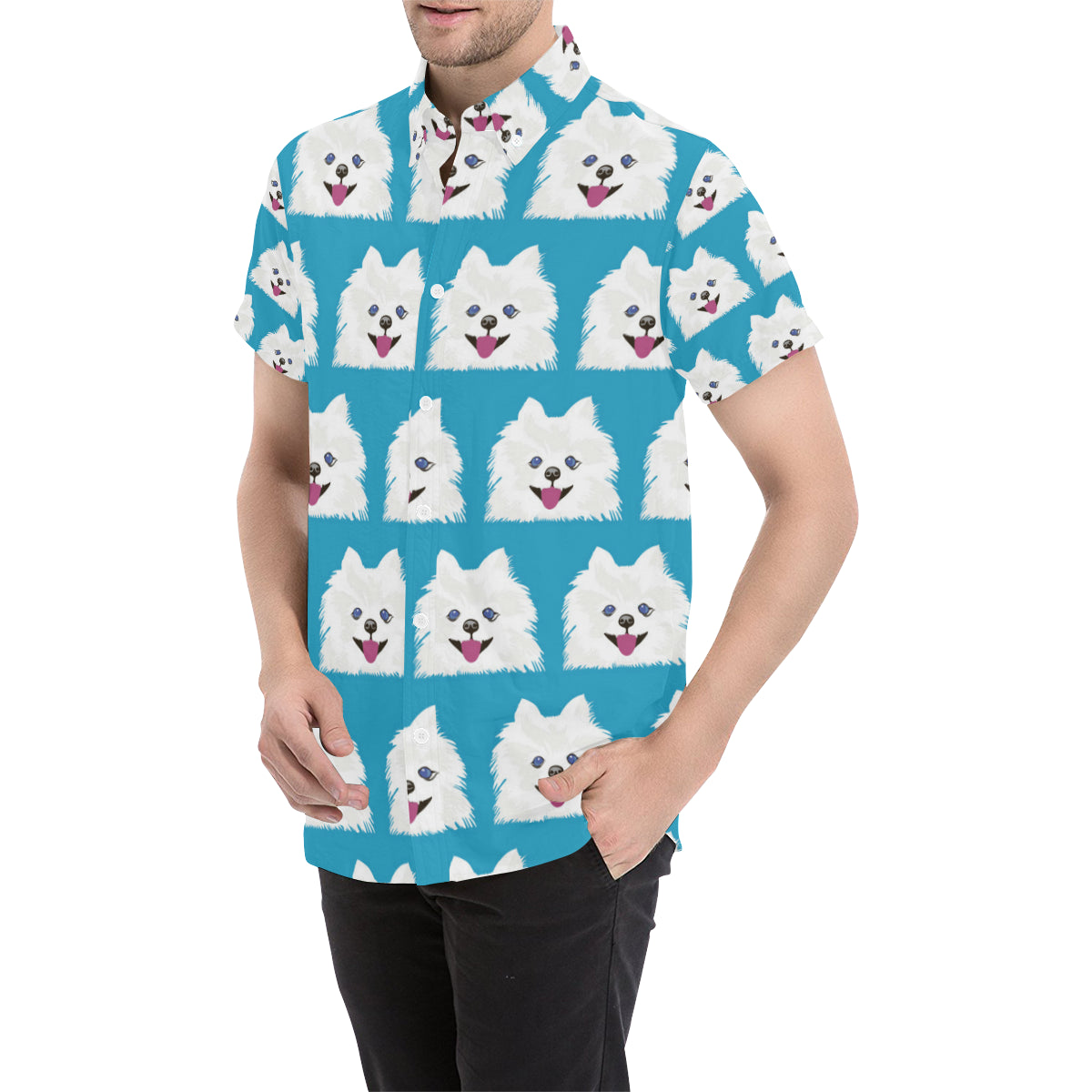 Pomeranians Pattern Print Design A05 Men's Short Sleeve Button Up Shirt