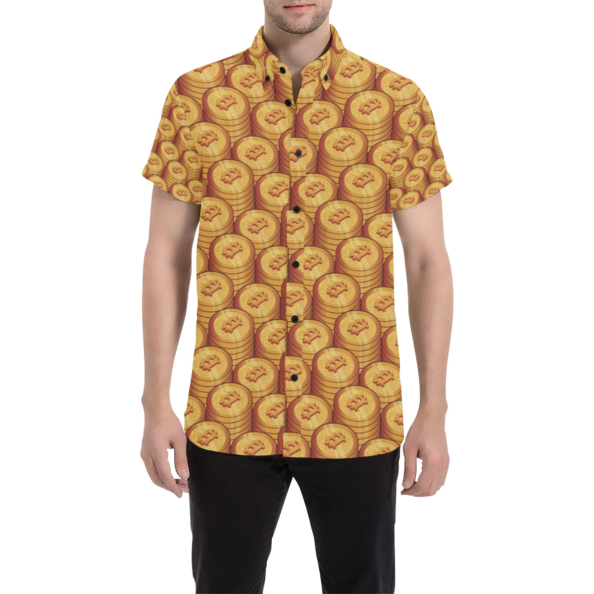 Bitcoin Pattern Print Design 02 Men's Short Sleeve Button Up Shirt