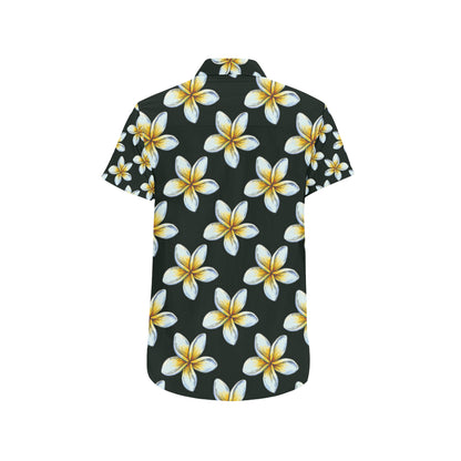 White Plumeria Pattern Print Design PM022 Men's Short Sleeve Button Up Shirt