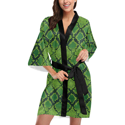 Python Green Pattern Print Design A01 Women's Short Kimono