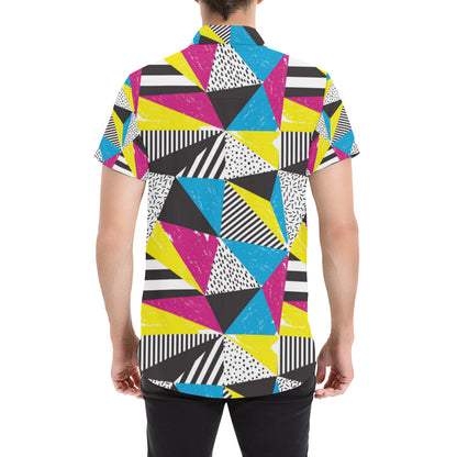 80s Pattern Print Design 2 Men's Short Sleeve Button Up Shirt
