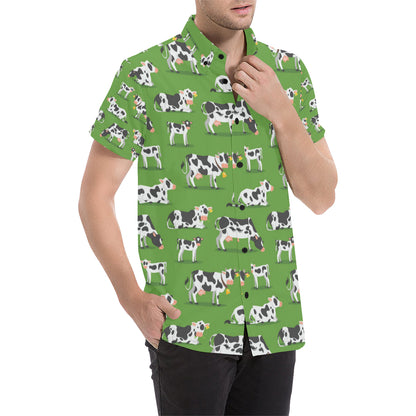 Cow Happy Print Pattern Men's Short Sleeve Button Up Shirt
