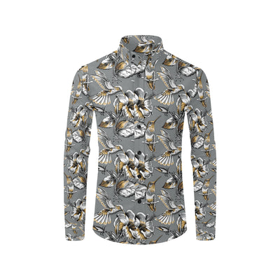 Hummingbird Pattern Print Design 02 Men's Long Sleeve Shirt
