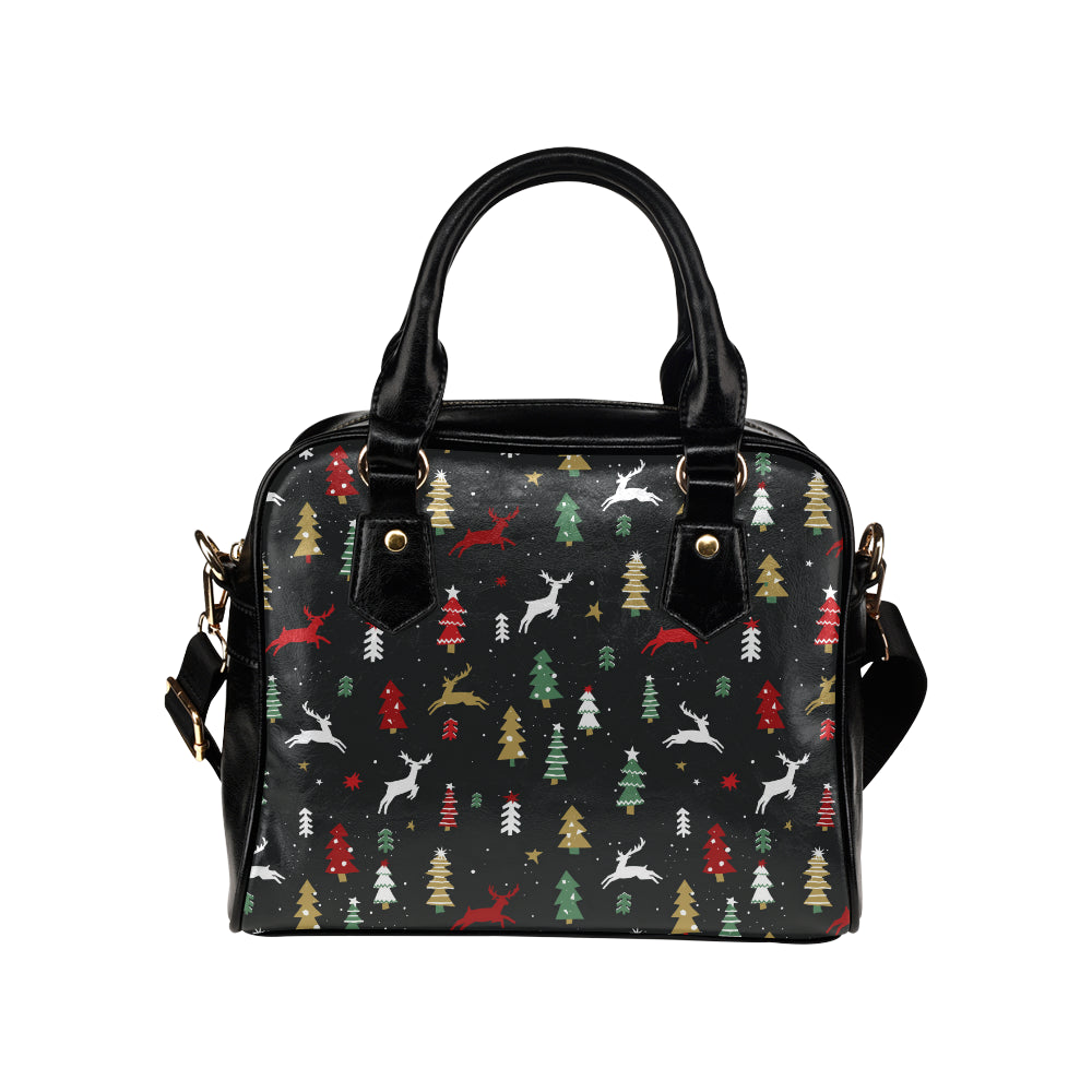 Christmas Tree Deer Style Pattern Print Design 03 Shoulder Handbag