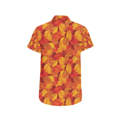 Elm Leave Autum Print Pattern Men's Short Sleeve Button Up Shirt