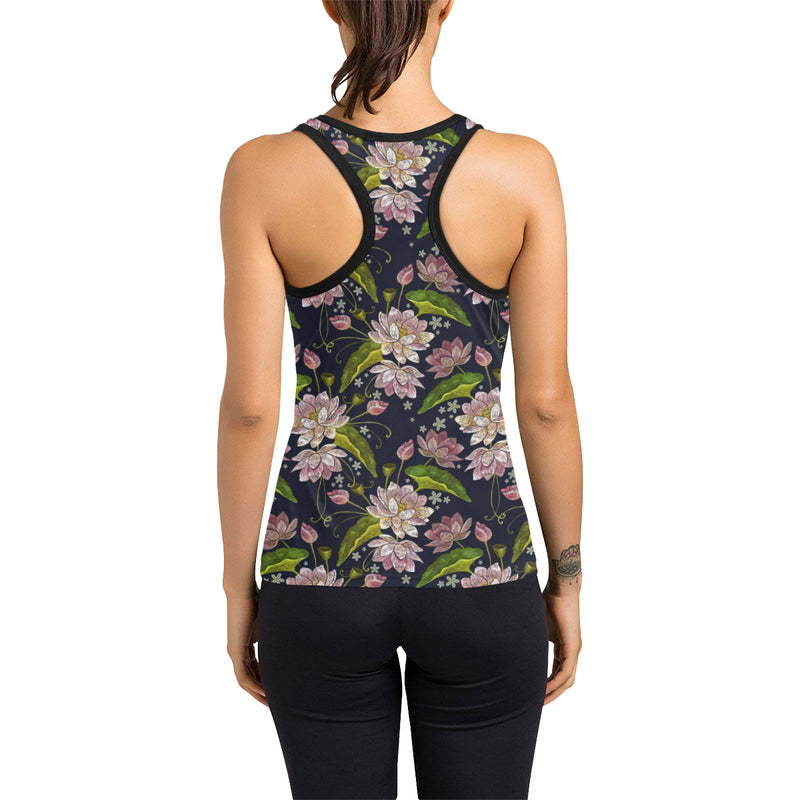 lotus Embroidered Pattern Print Design LO06 Women's Racerback Tank Top