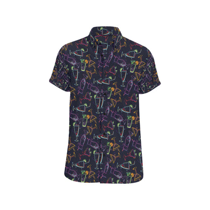 Cocktail Pattern Print Design 04 Men's Short Sleeve Button Up Shirt