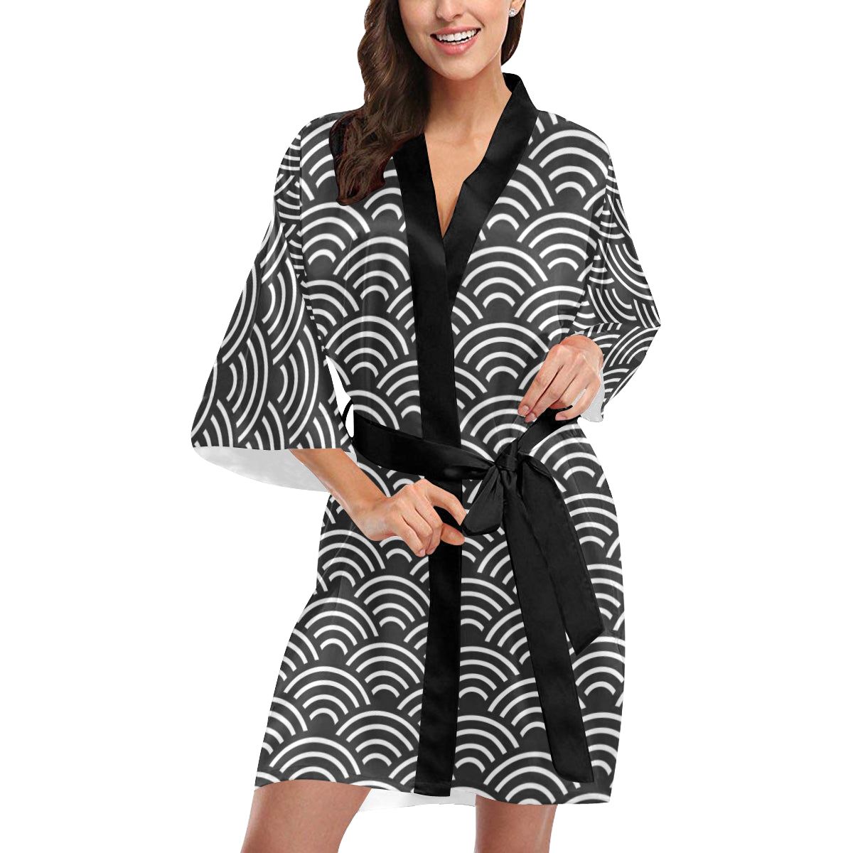 Scales Black White Pattern Print Design 03 Women's Short Kimono