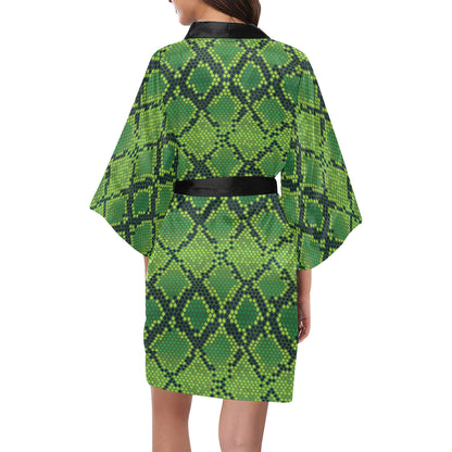 Python Green Pattern Print Design A01 Women's Short Kimono