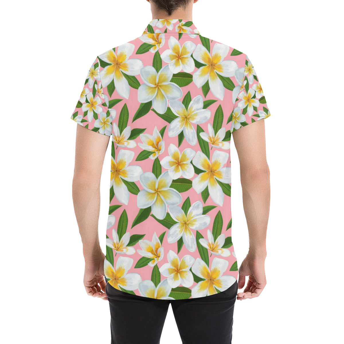 White Plumeria Pattern Print Design PM011 Men's Short Sleeve Button Up Shirt