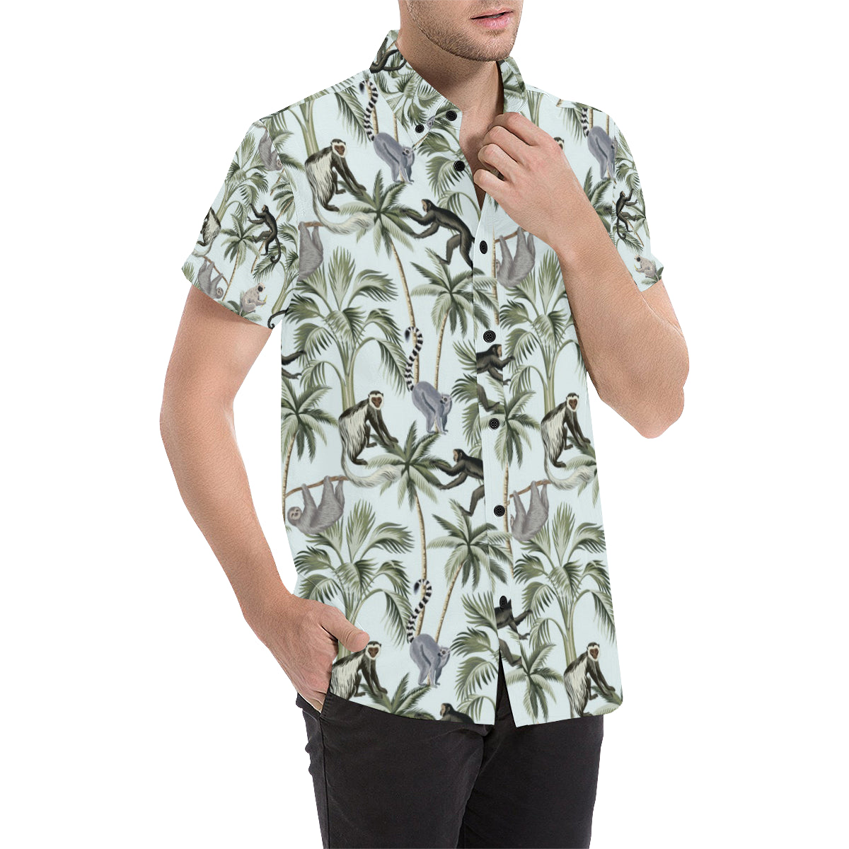 Rainforest Pattern Print Design RF04 Men's Short Sleeve Button Up Shirt