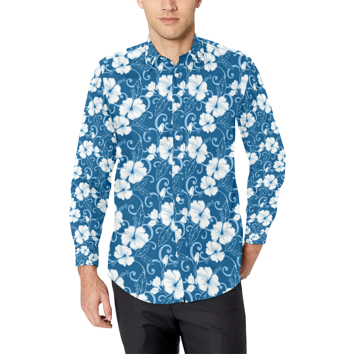 Hibiscus Pattern Print Design HB03 Men's Long Sleeve Shirt