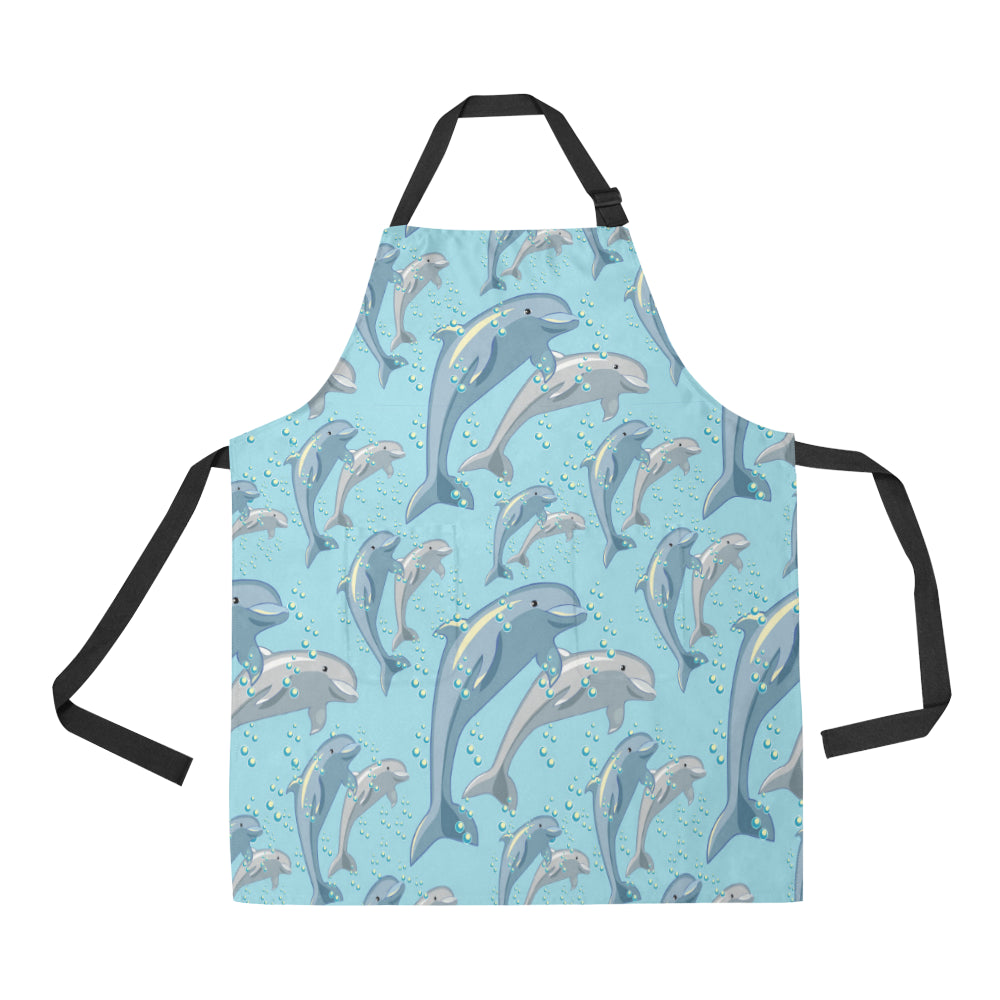 Dolphin Print Pattern Apron with Pocket