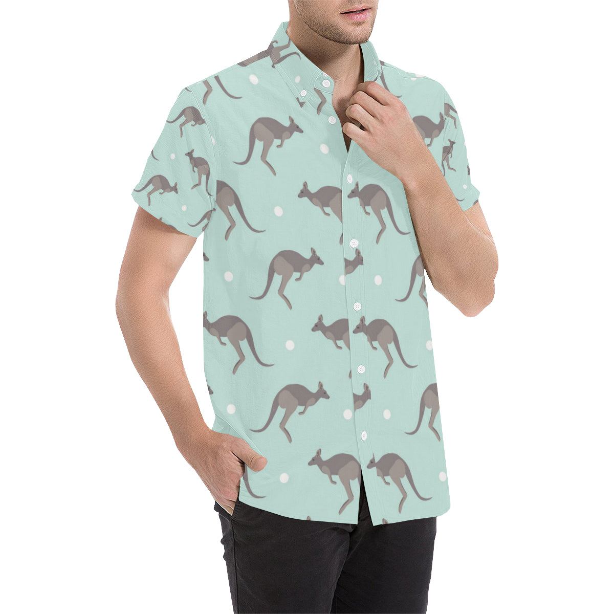 Kangaroos Pattern Print Design 04 Men's Short Sleeve Button Up Shirt