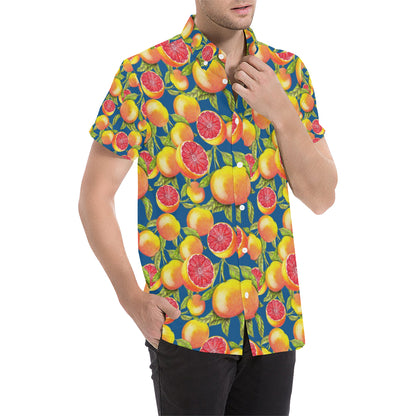 Grapefruit Pattern Print Design GF04 Men's Short Sleeve Button Up Shirt