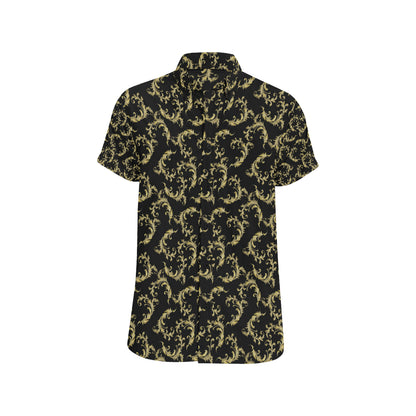 Baroque Golden Pattern Print Design 01 Men's Short Sleeve Button Up Shirt