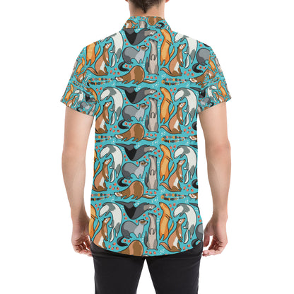 Ferret Pattern Print Design 03 Men's Short Sleeve Button Up Shirt