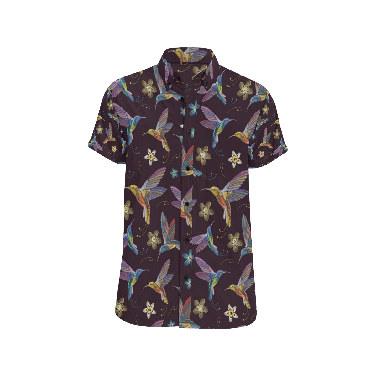 Hummingbird Pattern Print Design 04 Men's Short Sleeve Button Up Shirt