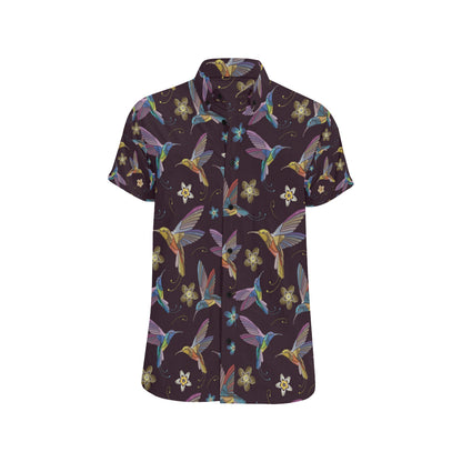 Hummingbird Pattern Print Design 04 Men's Short Sleeve Button Up Shirt