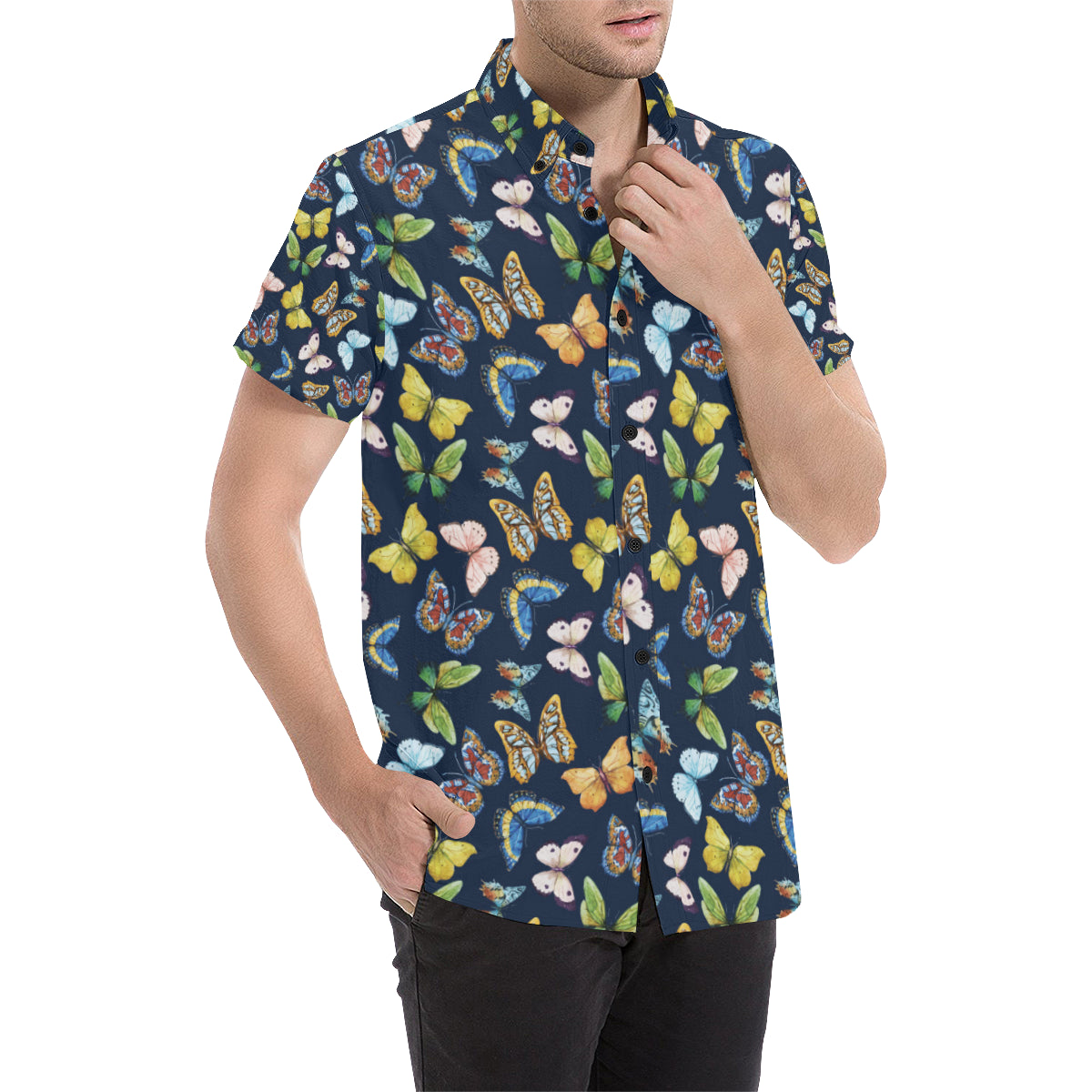 Butterfly Beautiful Print Pattern Men's Short Sleeve Button Up Shirt
