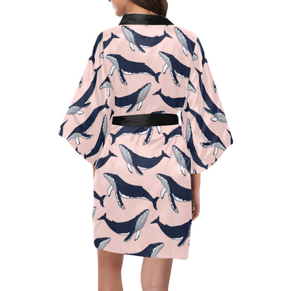 Humpback Whale Pattern Print Design 02 Women's Short Kimono