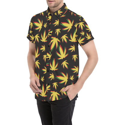 Pot Leaf Pattern Print Design A02 Men's Short Sleeve Button Up Shirt