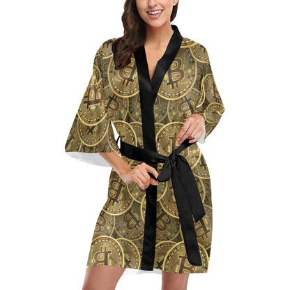 Bitcoin Pattern Print Design DO01 Women's Short Kimono