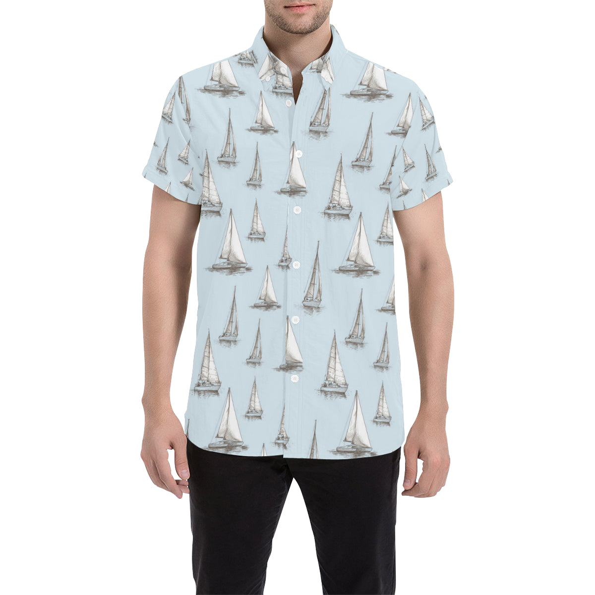 Sailing Ships Pattern Print Design A01 Men's Short Sleeve Button Up Shirt