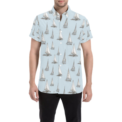 Sailing Ships Pattern Print Design A01 Men's Short Sleeve Button Up Shirt