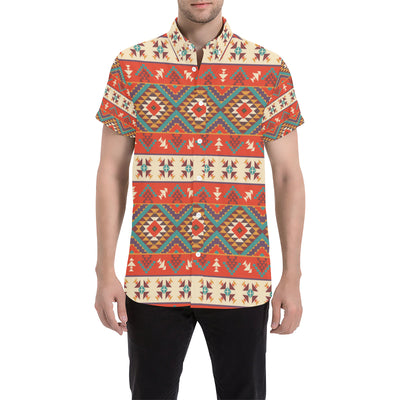 Aztec Red Print Pattern Men's Short Sleeve Button Up Shirt