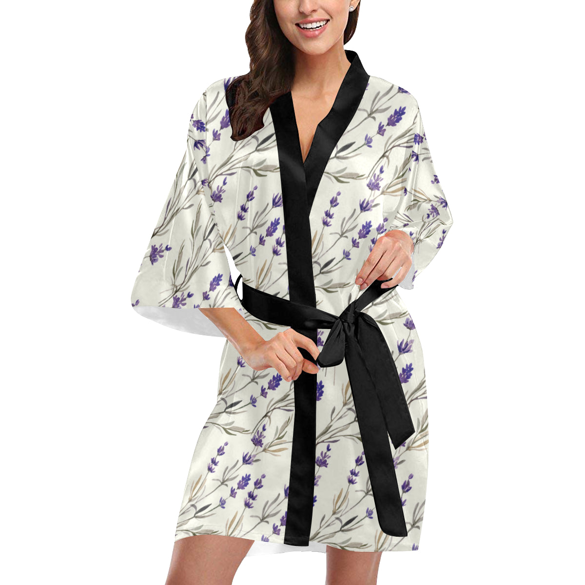 Lavender Pattern Print Design 01 Women's Short Kimono