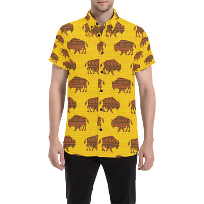 Bison Native Pattern Print Design 01 Men's Short Sleeve Button Up Shirt