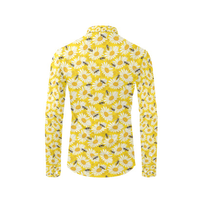 Bee Daisy Pattern Print Design 06 Men's Long Sleeve Shirt