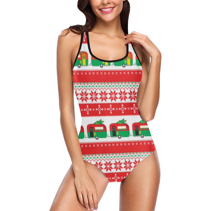 Camper Camping Ugly Christmas Design Print Women Swimsuit